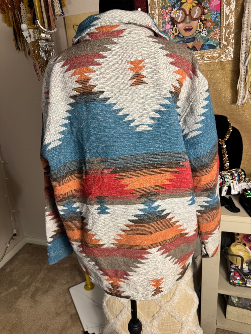 Womens Aztec Patterned Button-Front Jacket - Multicolor - Picture 5 of 8